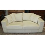Somtone sofa bed upholstered in white leather, 2 metres in width approximately