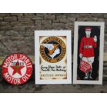 Automobilia Interest - Three vintage style hand painted on white board signs advertising Hood Tire