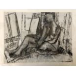 Alan Thornhill (1921-2020) - Nude Study of Woman Sitting, charcoal on paper, Monogram lower right,