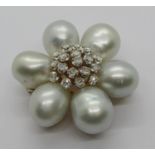 Tahitian pearl and rose-cut diamond cluster flower head brooch / pendant, with 18ct bi-colour