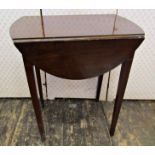 A small late 19th century mahogany Pembroke table, with frieze drawer, boxwood and ebony string
