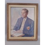 Hookway Cowles (British, 1896-1987) - Portrait of A Man Reading Wearing A Blazer (1949), oil on