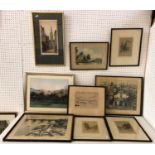 NINE FRAMED WORKS: R. Davies - Coastal Scene, drypoint etching, signed in pencil lower right; G.