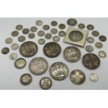 A collection of English silver coinage pre 1947 to include Victorian crowns, 1890, 1889, George IV