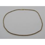 Yellow metal rope twist chain necklace, 15.7g