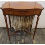 A late 19th century satinwood ladies sewing table of serpentine form, the top with quarter