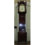19th century mahogany longcase clock with broken arch painted dial, to the arch painting of a