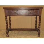 A Jacobean revival oak side table, with geometric moulded frieze drawer, raised on spiral twist