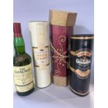 A bottle of Glen Cairn 10 year whisky, a bottle of Glenfiddich Special Reserve, and a bottle of 12