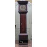 18th century oak longcase clock, the hood enclosing a square brass dial and 30 hour striking