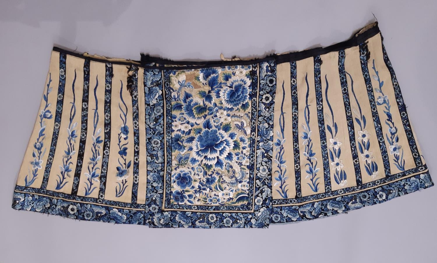 19th century Chinese lower section of skirt panel, with front sections heavily embroidered with - Image 3 of 11