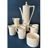 A Portmeirion Totem pattern coffee service in a white embossed colourway designed by Susan