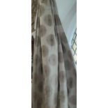 One pair good quality extra wide full length curtains in pale beige silk like fabric with woven star