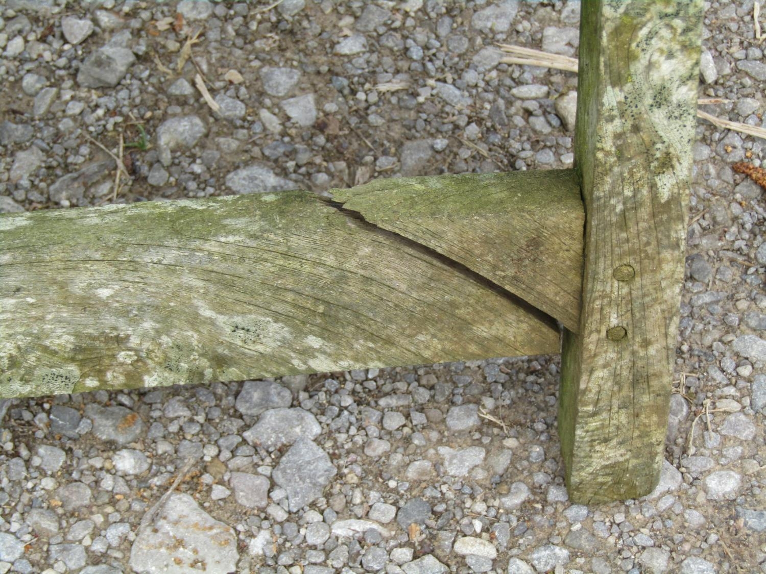 A pair of well weathered teak folding garden steamer type lounge chairs with slatted seats, backs - Image 2 of 4