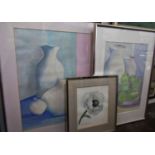 Three Watercolours by Different Artists to Include: Lillian Delevoryas - 'Single Poppy Bloom' (