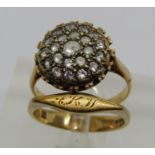 Two vintage 9ct rings; an example with engraved initials and a colourless stone cluster ring, 5.5g