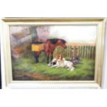 20th Century, English School - Country Scene with Horse and Dogs, signed indistinctly lower left,