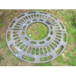 A heavy gauge cast iron four sectional tree guard/tread with pierced detail, 120 cm (full diameter)