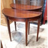 A pair of contemporary mahogany D end side tables in a Georgian style 85 cm wide together with a