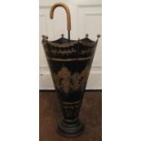 A stick stand in the form of an upturned umbrella, black and gilt decoration (Warehouse 2)