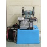 A Draper 350w belt disc sander, no 50021, together with a heavy duty all ball bearing grinder and