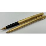 Lady Sheaffer 908 brushed gold plate fountain and ballpoint pen set, boxed