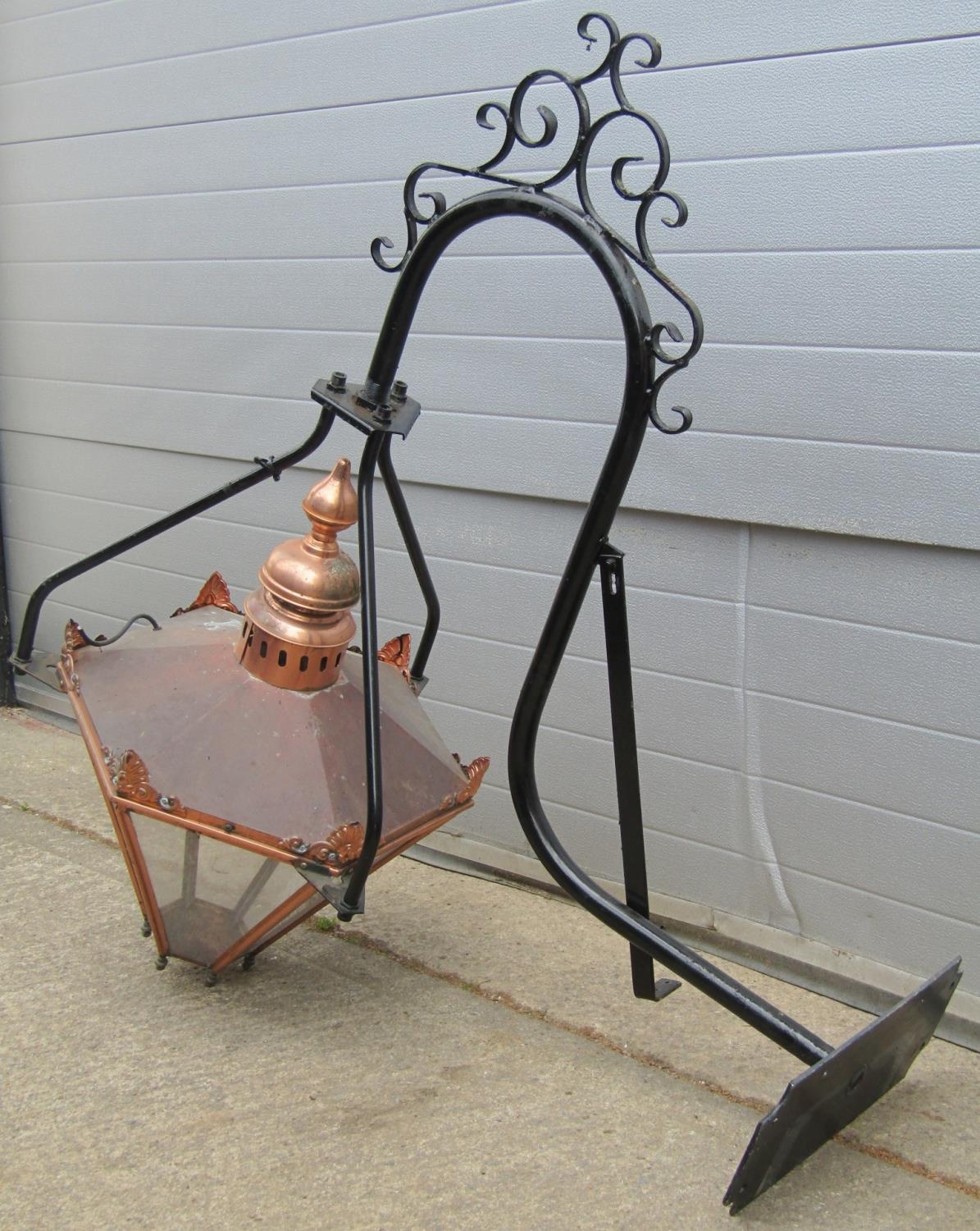 A large Victorian style lantern, the tapered copper hood with perspex panels suspended from a - Image 2 of 2