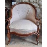 19th century mahogany drawing room chair with carved and moulded show wood frame raised on