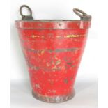 A Victorian leather lined red fire bucket, 25cm diam x 27cm high.