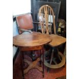 a collection of miscellaneous furniture to include an elbow chair, Windsor wheel back office chair