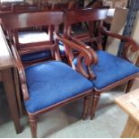 A set of six (4&2) William IV style mahogany dining chairs with carved splats, upholstered seats