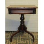 Regency games table with chequerboard top on turned pillar and tripod with 19th century