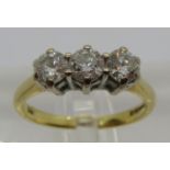 18ct three stone diamond ring, each stone 0.20ct approx, maker 'AT Ld', size L/M, 3.8g