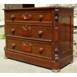 19th century continental walnut veneered chest of three long drawers with applied detail, 100 cm