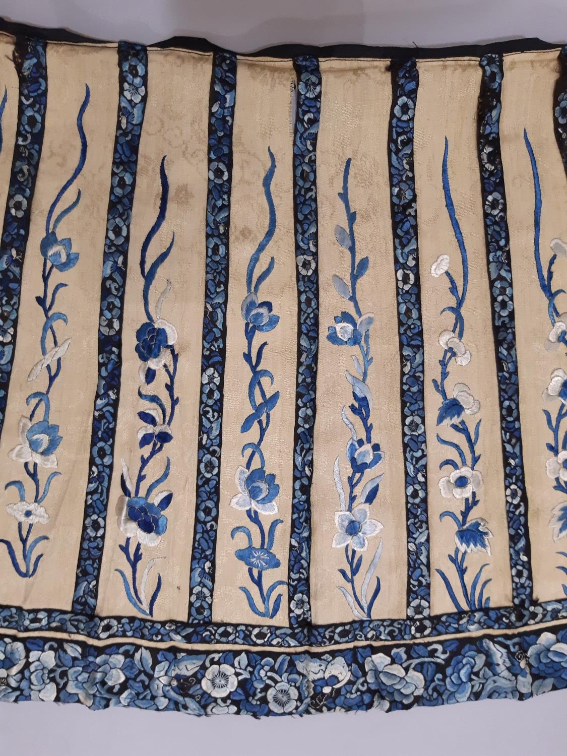 19th century Chinese lower section of skirt panel, with front sections heavily embroidered with - Image 7 of 11