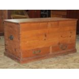 19th century stripped pine mule chest with rising lid and two shallow frieze drawers, 92 cm in