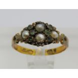 Victorian 15ct emerald and pearl ring, size M/N, 1.8g