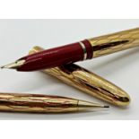 Lady Sheaffer Skripsert red on gold fountain pen and pencil set, boxed
