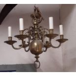 A good quality Dutch five branch brass chandelier, 47cm high