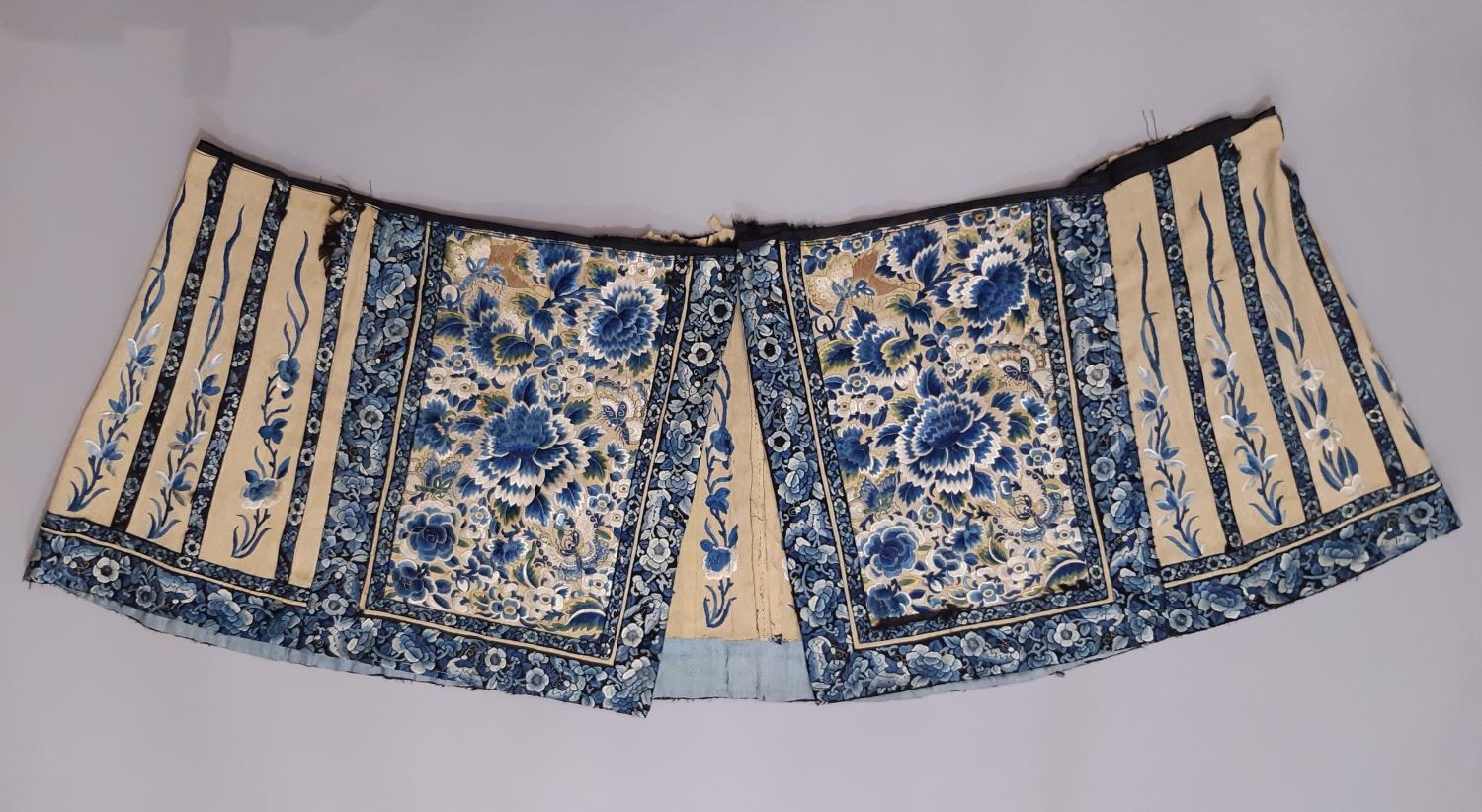 19th century Chinese lower section of skirt panel, with front sections heavily embroidered with
