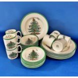 A collection of Spode Christmas Tree ware comprising plates, coffee cups, bowls, etc