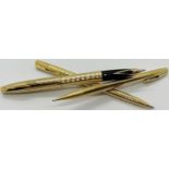 Lady Sheaffer 927 fluted gold plate fountain, ballpoint pen and pencil set, boxed