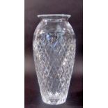 A Royal Brierley hand made diamond patterned cut glass vase with it’s original box, 30cm high.