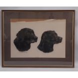 Mary Browning (20th Century) - Two Black Labradors (titled below - hidden behind mounting), pastel