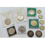 1889 silver crown and a collection of Queen Elizabeth II crowns, £2 coins, etc