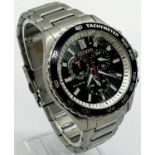 A Citizen Eco Drive Tachymeter gent's wristwatch with stainless steel case and strap, and box (