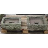 A weathered natural stone shallow trough/drain 46 cm square x 14 cm high together with one other