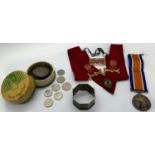 Victorian silver napkin ring, 14-18 war medal M.B. 448 G H Greenhall Act CMM-RNVR, small