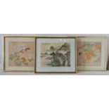 Five Chinese Paintings to Include: Two paintings of ships on the water, watercolour on paper,