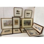 Twelve Framed Artworks to Include: Two watercolours of bridges, unsigned, on titled 'Bibury' and